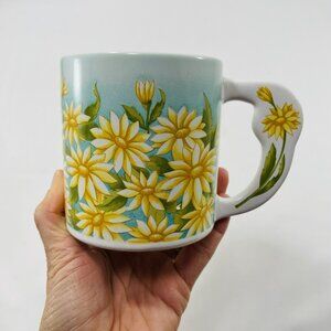 Vintage Russ Mug Sunflower Daisy Flower Yellow Spring Summer Garden Gardener Cup